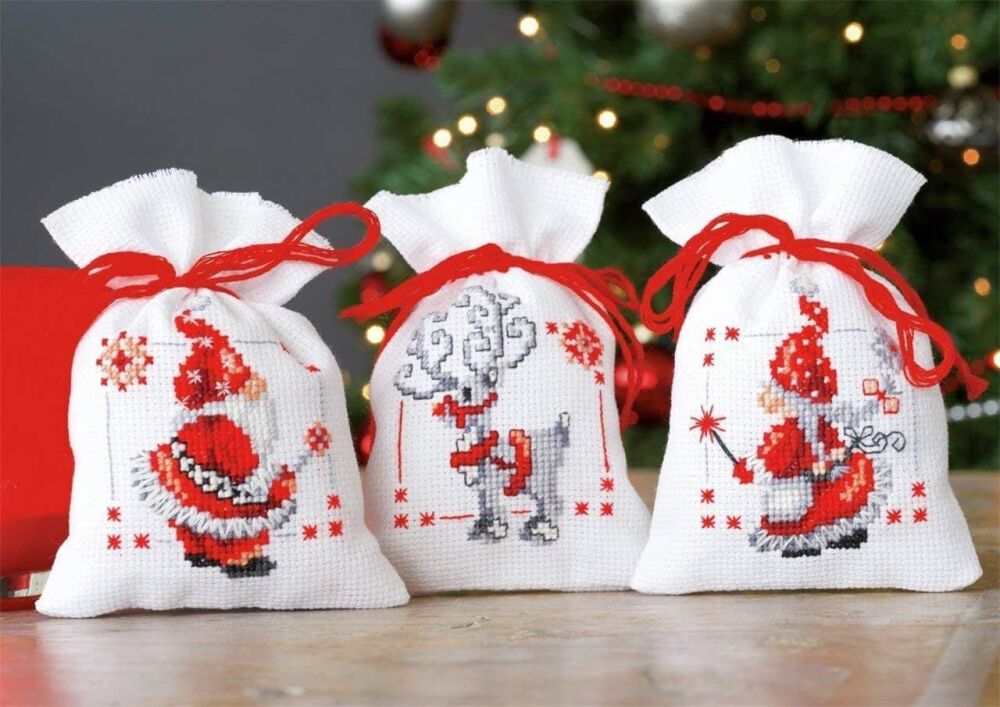 Christmas Elves Pot Pourri Bags Set of 3 Cross Stitch Kits
