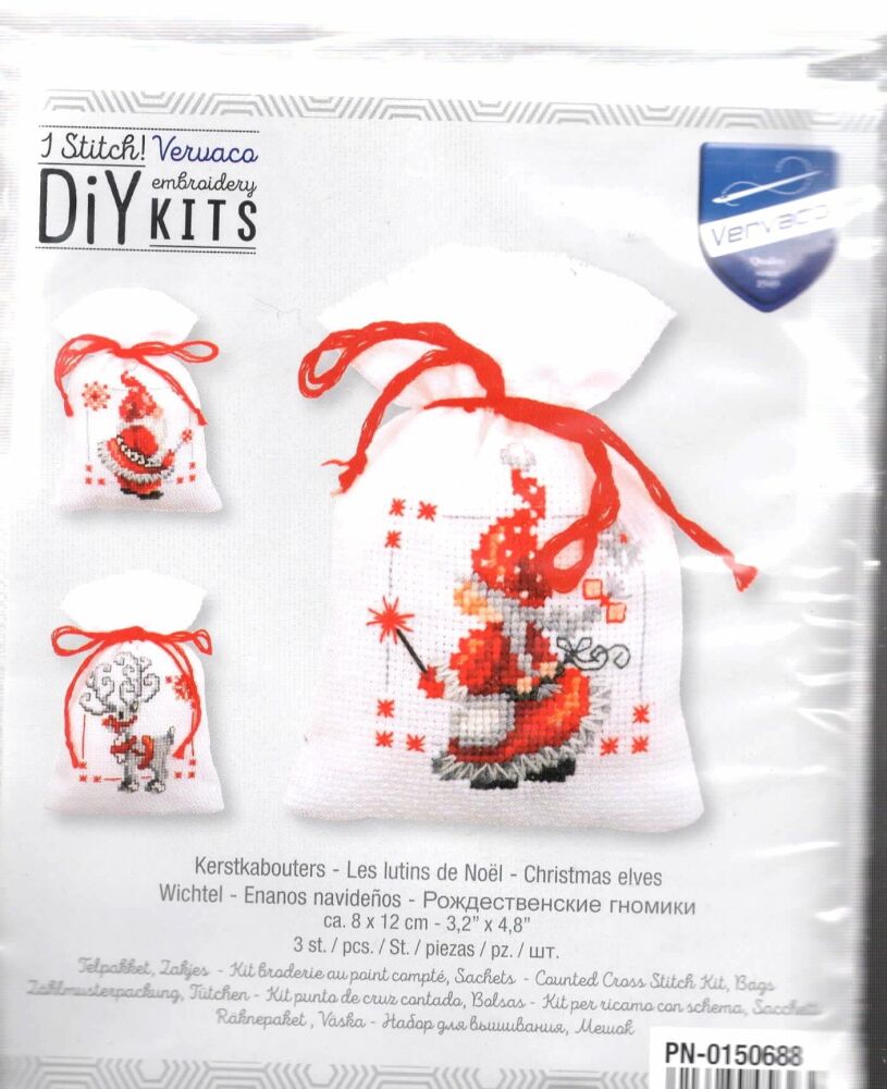 Christmas Elves Pot Pourri Bags Set of 3 Cross Stitch Kits
