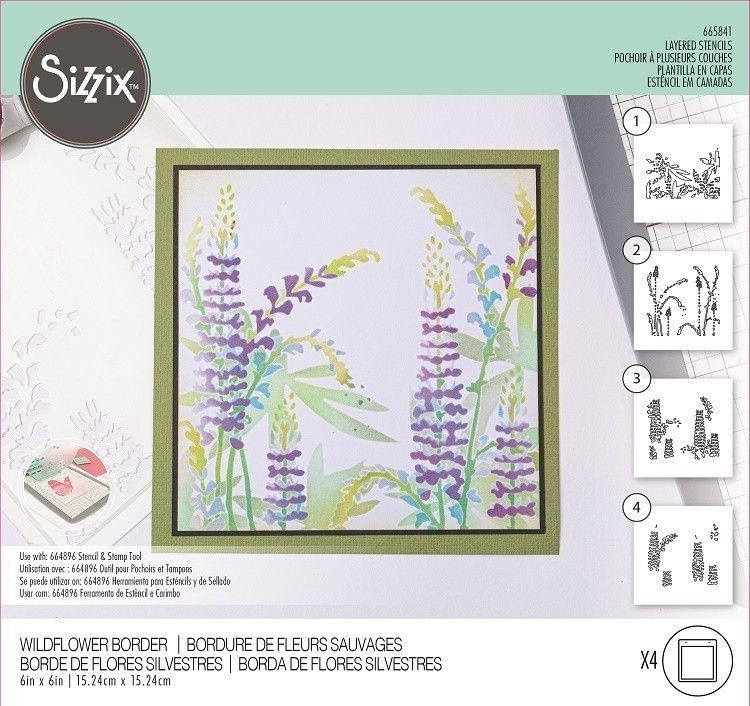 Sizzix Layered Stencils 4PK - Wildflower Border