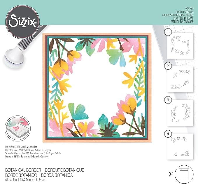 Sizzix Layered Stencils 4PK - Botanical Border by Jennifer Ogborn