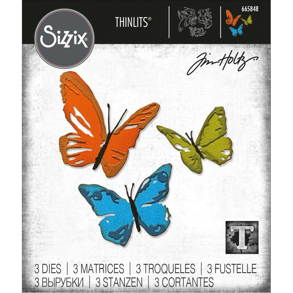Sizzix Thinlits Die Set 3PK Brushstroke Butterflies by Tim Holtz