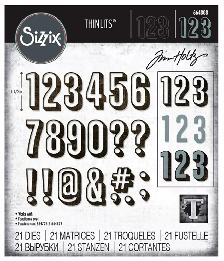 Sizzix Thinlits Die Set 21PK - Alphanumeric Shadow Numbers by Tim Holtz
