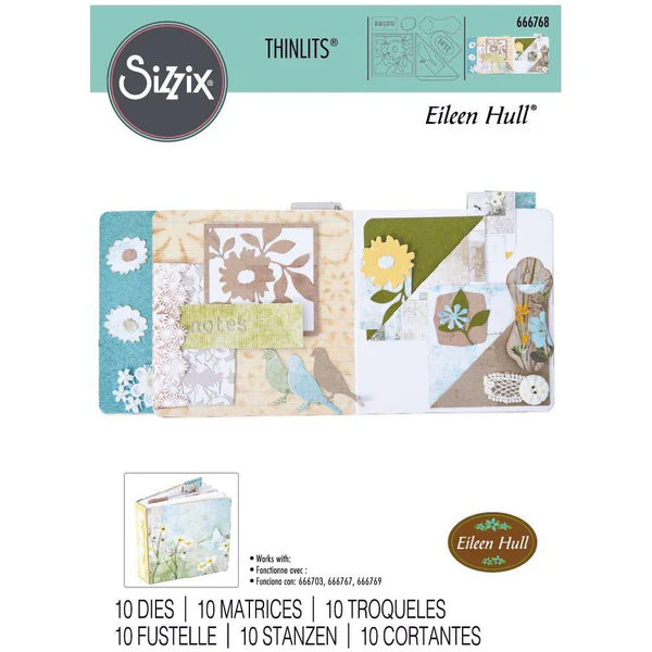 Sizzix Thinlits Die Set 10pk Floral Pocket and Paperclips by Eileen Hull