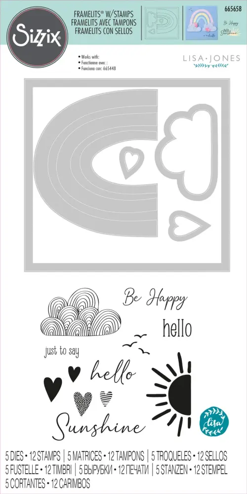 Sizzix Framelits Die Set 5PK w/12PK Stamps Rainbow Joy