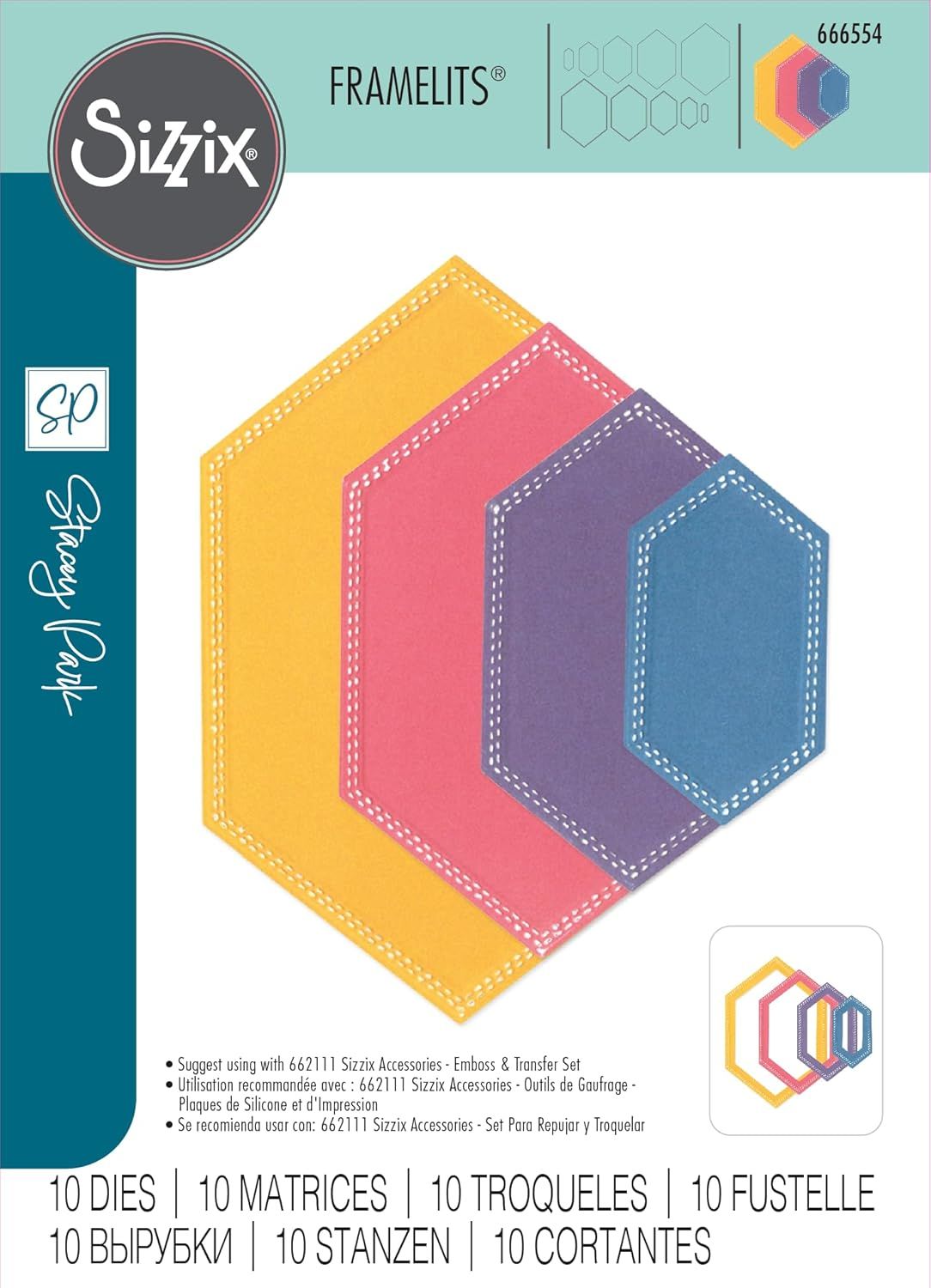 Sizzix Framelits Die Set 10PK - Fanciful Framelits, Belinda Stitched Hexago