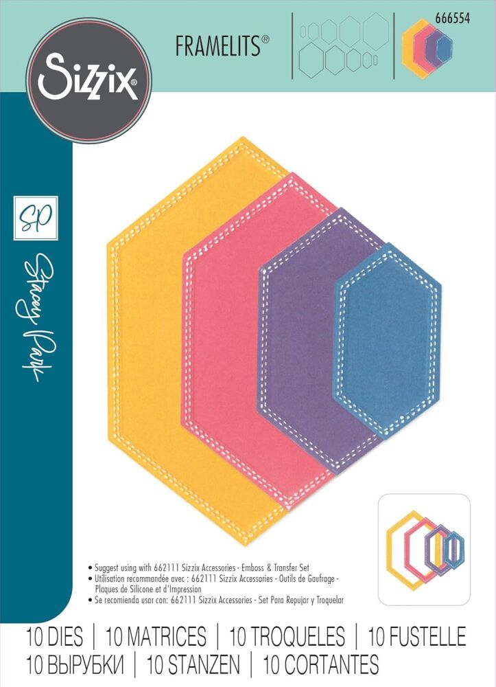 Sizzix Framelits Die Set 10PK - Fanciful Framelits, Belinda Stitched Hexagons by Stacey Park