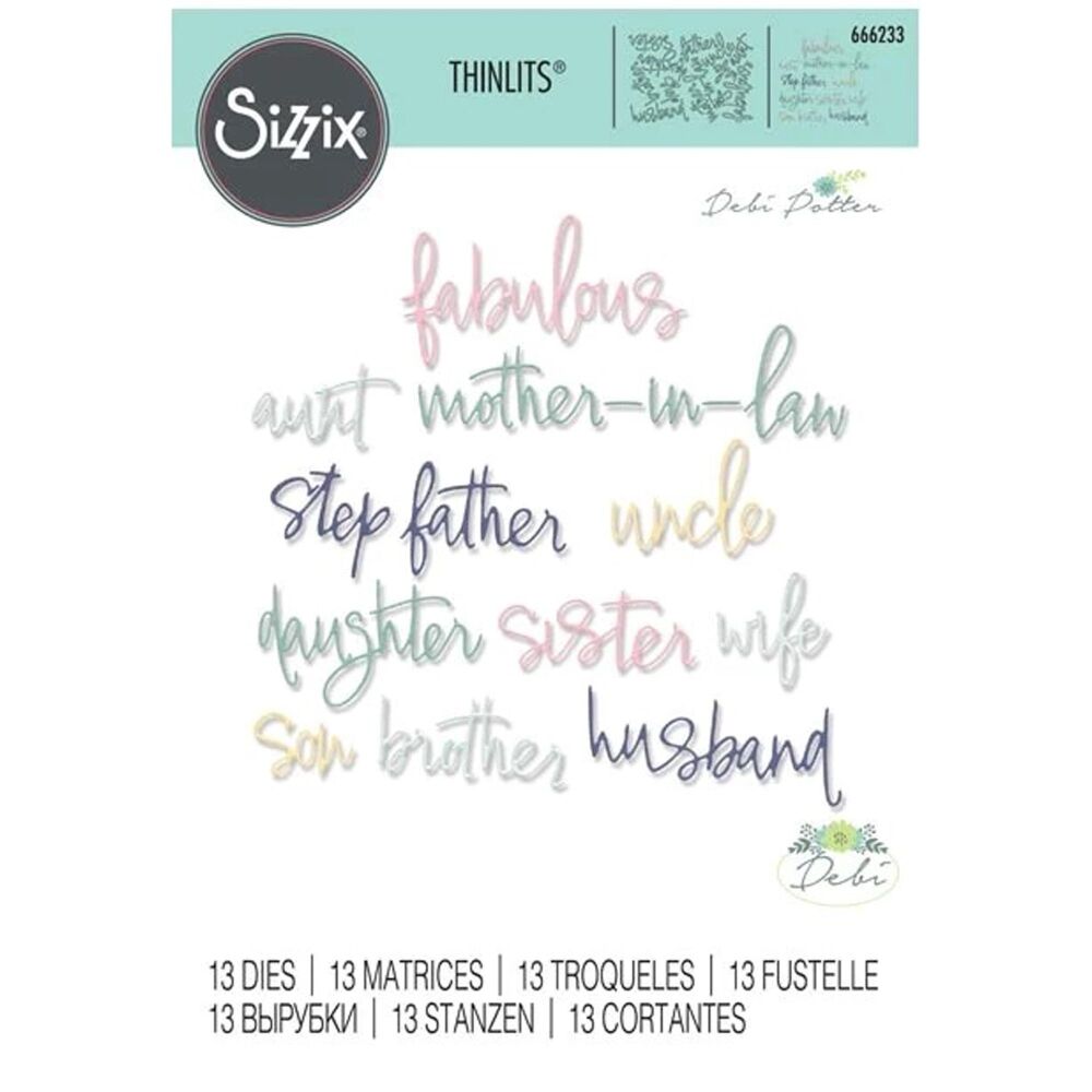 Sizzix Thinlits Die Set 13PK Fabulous Family Names by Debi Potter