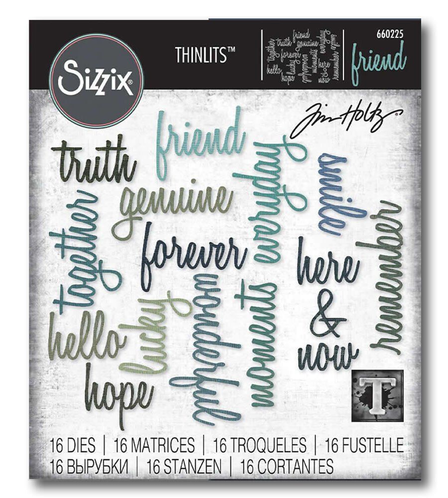 Sizzix Thinlits Die Set 16PK - Friendship Words: Script by Tim Holtz
