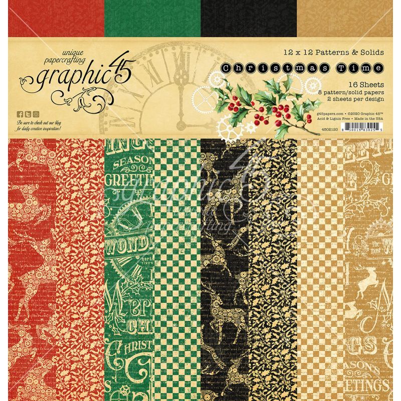 Graphic 45 - Christmas Time 12"x12" Patterns & Solids Pad