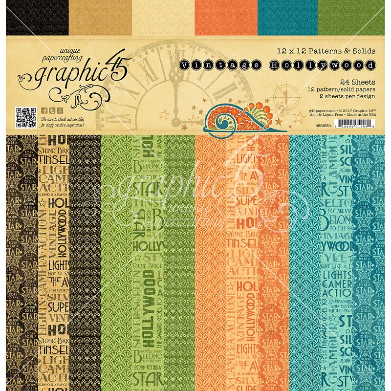 Graphic 45 - Vintage Hollywood 12"x12" Patterns & Solids Pad