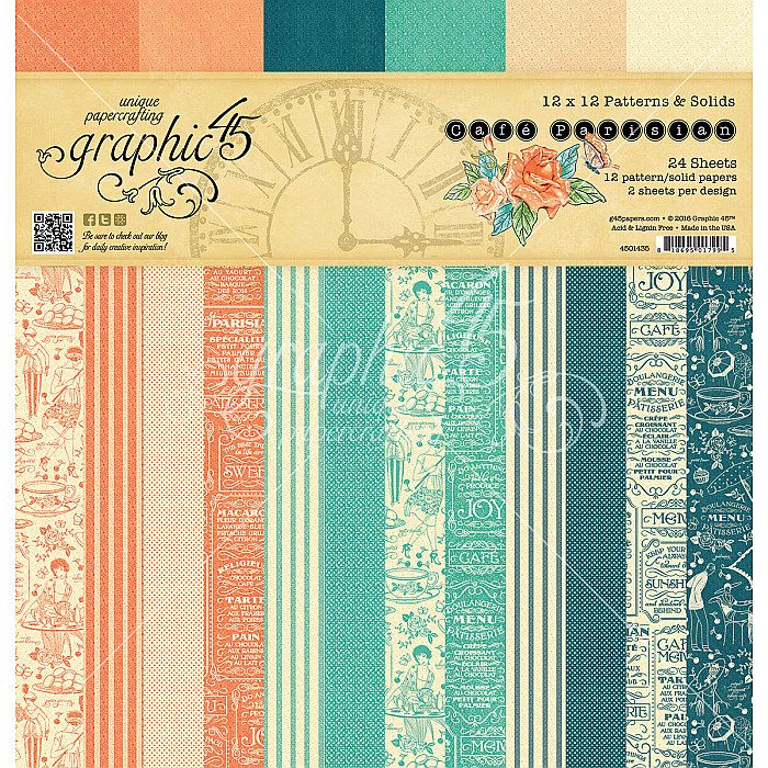 Graphic 45 - Cafe Parisian 12"x12" Patterns & Solids Pad