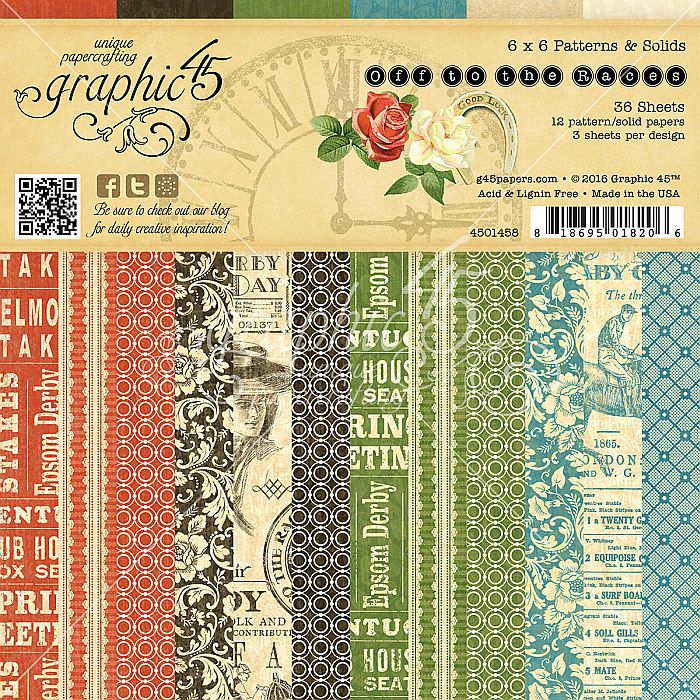 Graphic 45 - Off to the Races - 6"x6" Patterns & Solids Pad