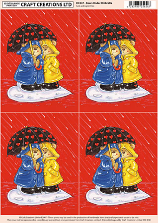 Bears, Umbrella & Hearts Classic Decoupage Sheet