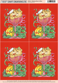 Bears Christmas Champagne Glass Classic Decoupage Sheet