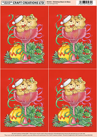 Bears Christmas Champagne Glass Classic Decoupage Sheet