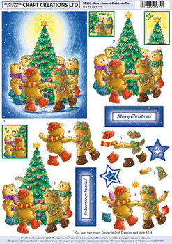 Bears Around Christmas Tree SBS Decoupage Sheet