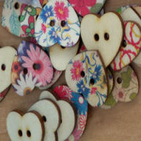Printed Large Wooden Heart Button 