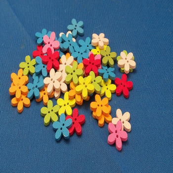 Small Wooden Flower Buttons Pack of 14