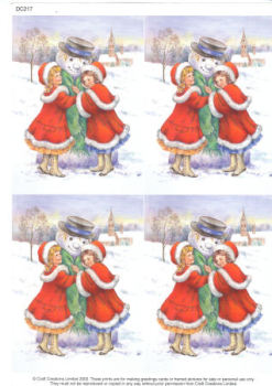 Victorian Girls & Snowman Classic Decoupage Sheet