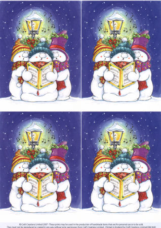 Snowmen Carol Singers Classic Decoupage Sheet