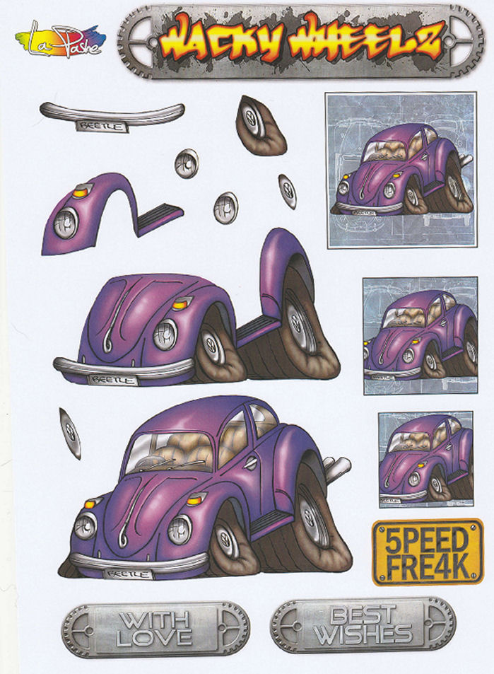 Wacky Wheelz VW Beetle Decoupage Sheet