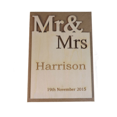 Wooden Personalised Mr & Mrs Wedding Card