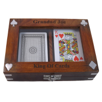 Personalised Wooden Playing Card Box Ideal Birthday Gift. Includes 2 FREE decks of cards