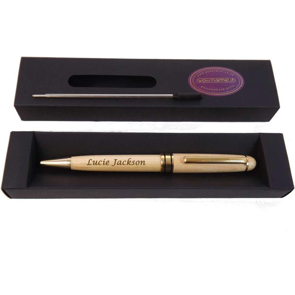 Personalised Wooden Ballpoint Pen in Maple. Perfect Birthday Gift