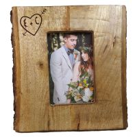 Rustic Picture Frame complete with bark personalised for a 5th Anniversary.