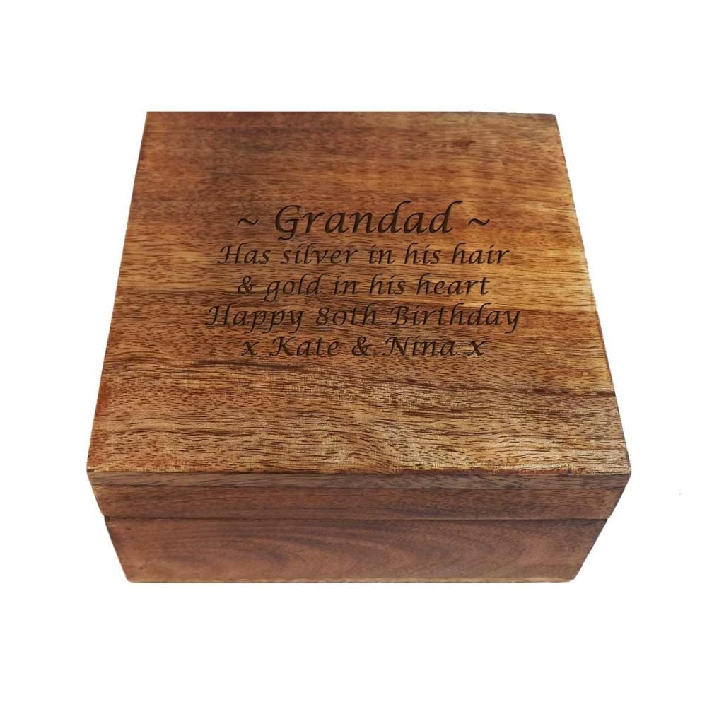 Personalised Wooden Square Keepsake Box, a great birthday gift for all ages