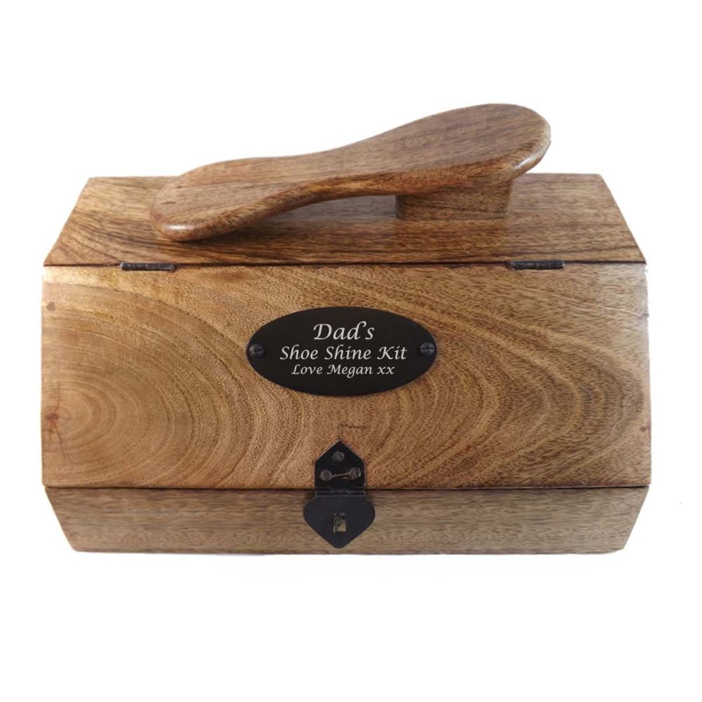 Wooden Shoe Shine Box Personalised for a Christmas Gift