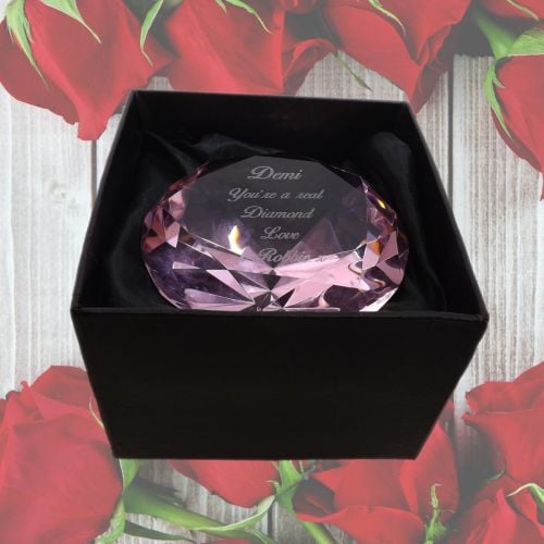 Personalised Pink Diamond Shape Glass Paperweight/Keepsake