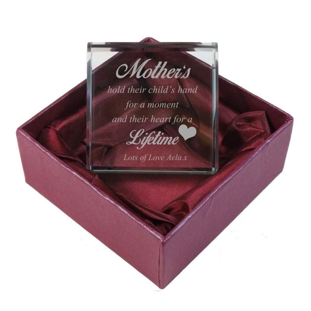 "Mother's hold their child's hand" Personalised Glass Token. A thoughtful Mother's Day gift.