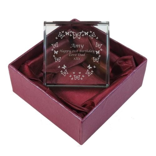 Birthday Personalised Glass Token with Butterfly Heart