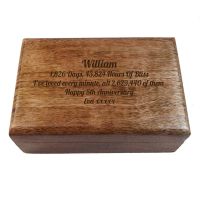 Wooden Keepsake Box, Great 5th Wedding Anniversary Gift personalised with your unique message.