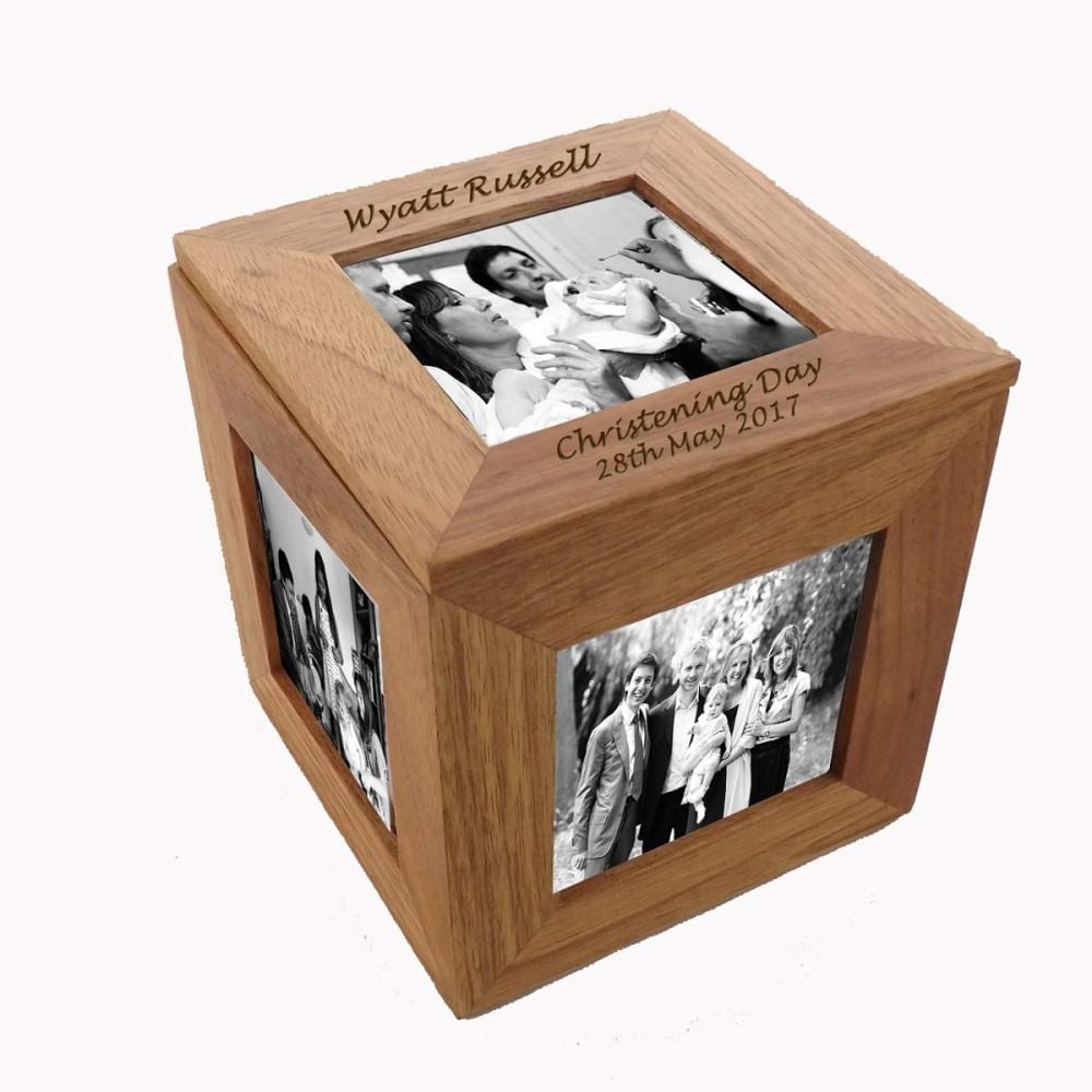 Oak Wood Photo Cube - Display 4 Gorgeous Christening Pictures in this Frame
