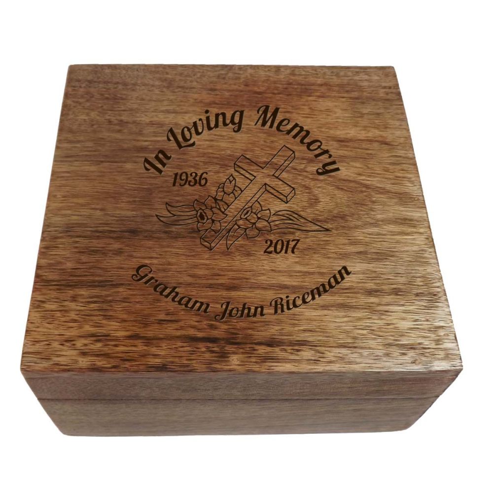 " In Loving Memory" Wooden Square Memorial Box
