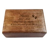  Memorial Wooden Oblong Keepsake Box with Paw Prints, perfect for storing those Happy Memories.