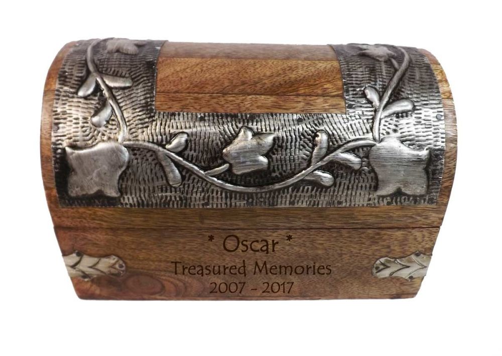 Silver Leaf Memorial Keepsake Wooden Box - Medium