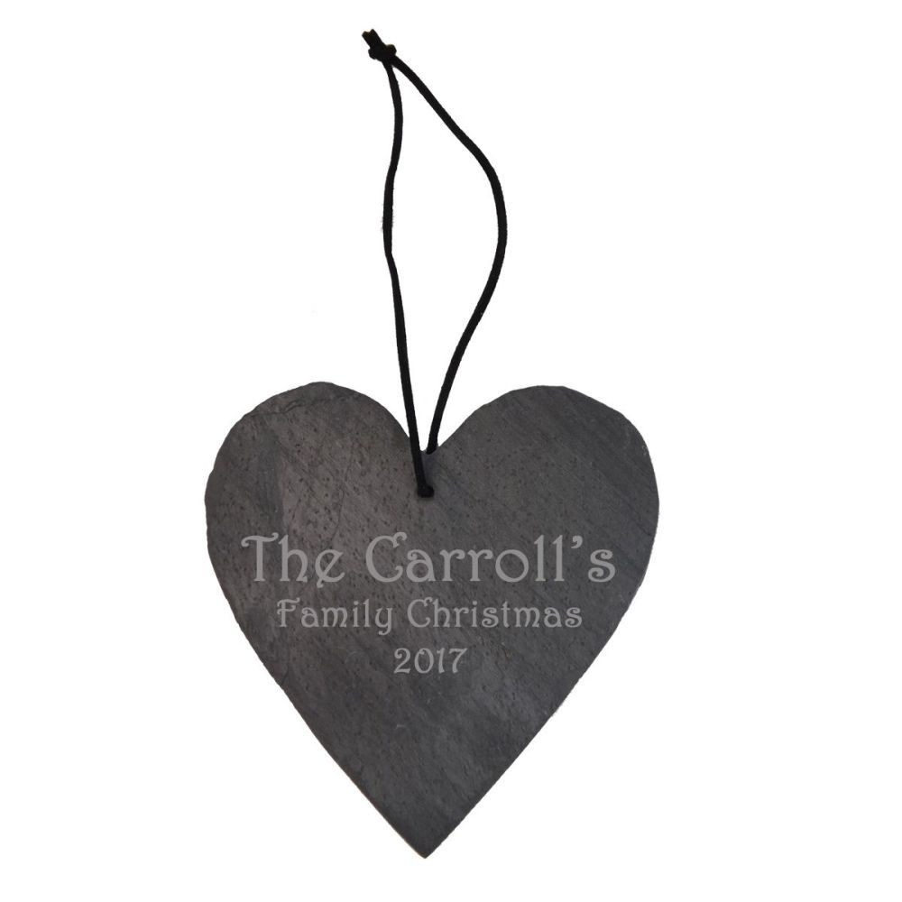 Personalised Slate Hanging Heart Decoration Perfect Christmas Keepsake