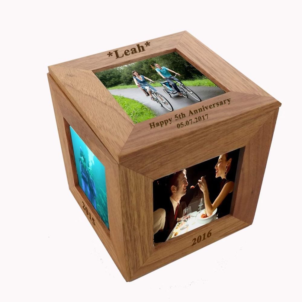 Oak Wood Photo Cube - A Picture for each of those special Anniversaries