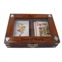 Wooden Playing Card Box for Mum 'The Queen of Hearts'. Includes 2 FREE decks of cards
