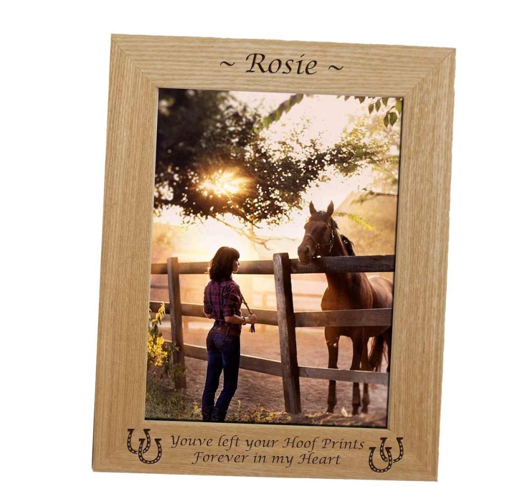 Personalised Pet Memorial Frame with Horseshoes engraved.