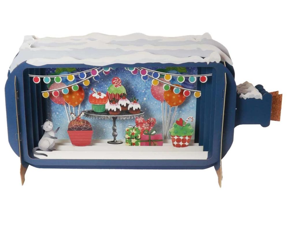 Pop up 3D Christmas Card with Cat & Cakes