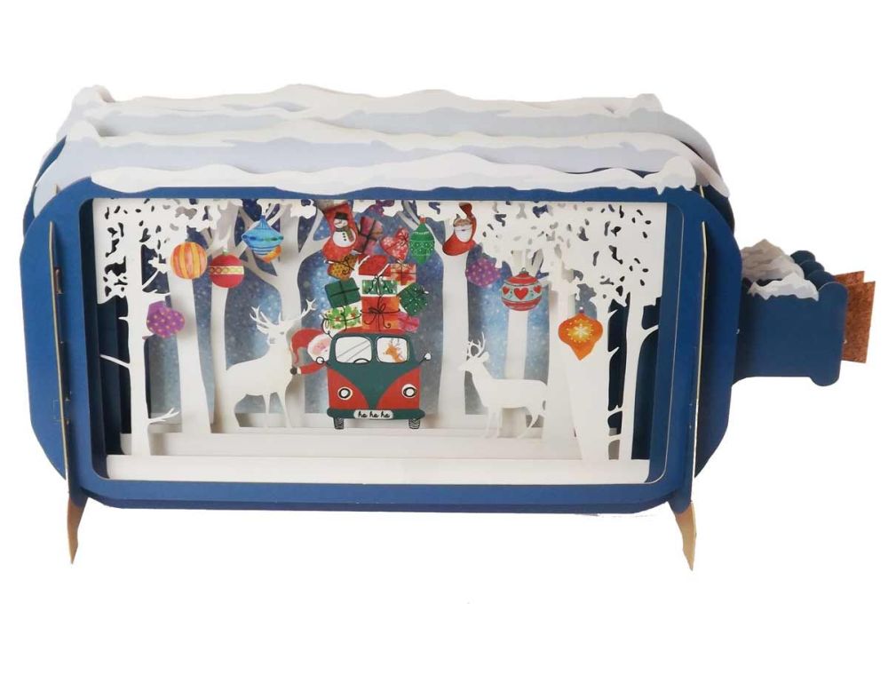 Pop up 3D Christmas Card with Santa & Campervan