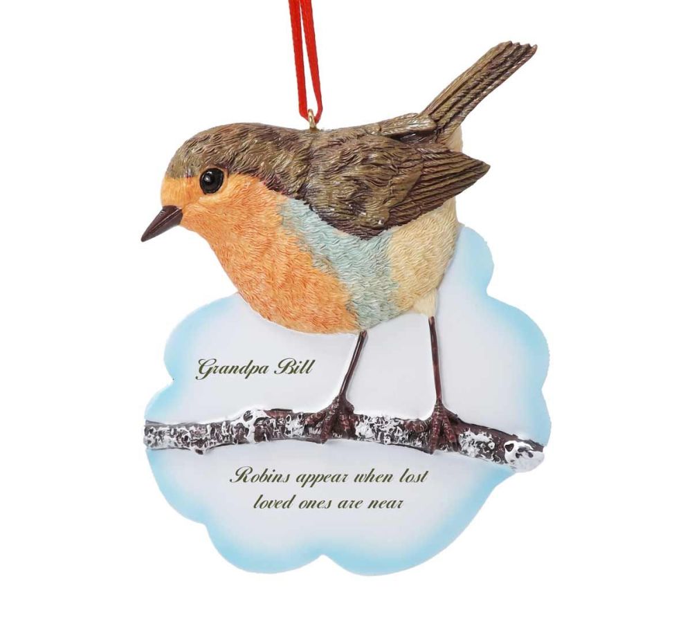 Robin hanging Christmas decoration personalised UK