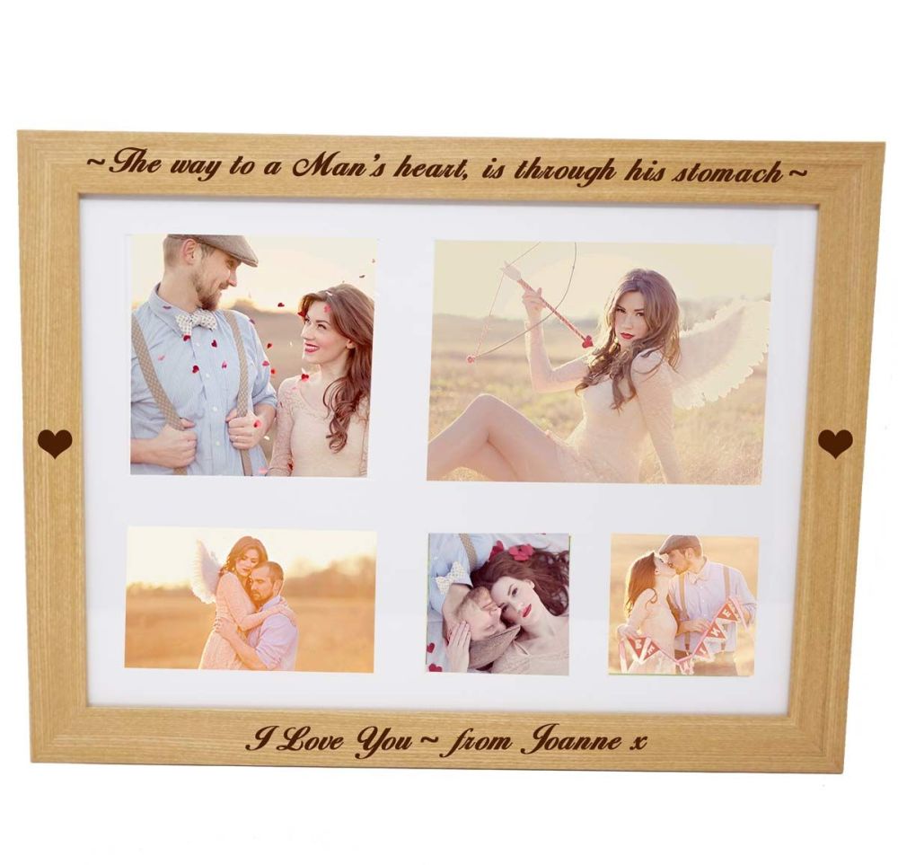 Personalised photo lap tray engraved with your choice of names or message for Valentines Day