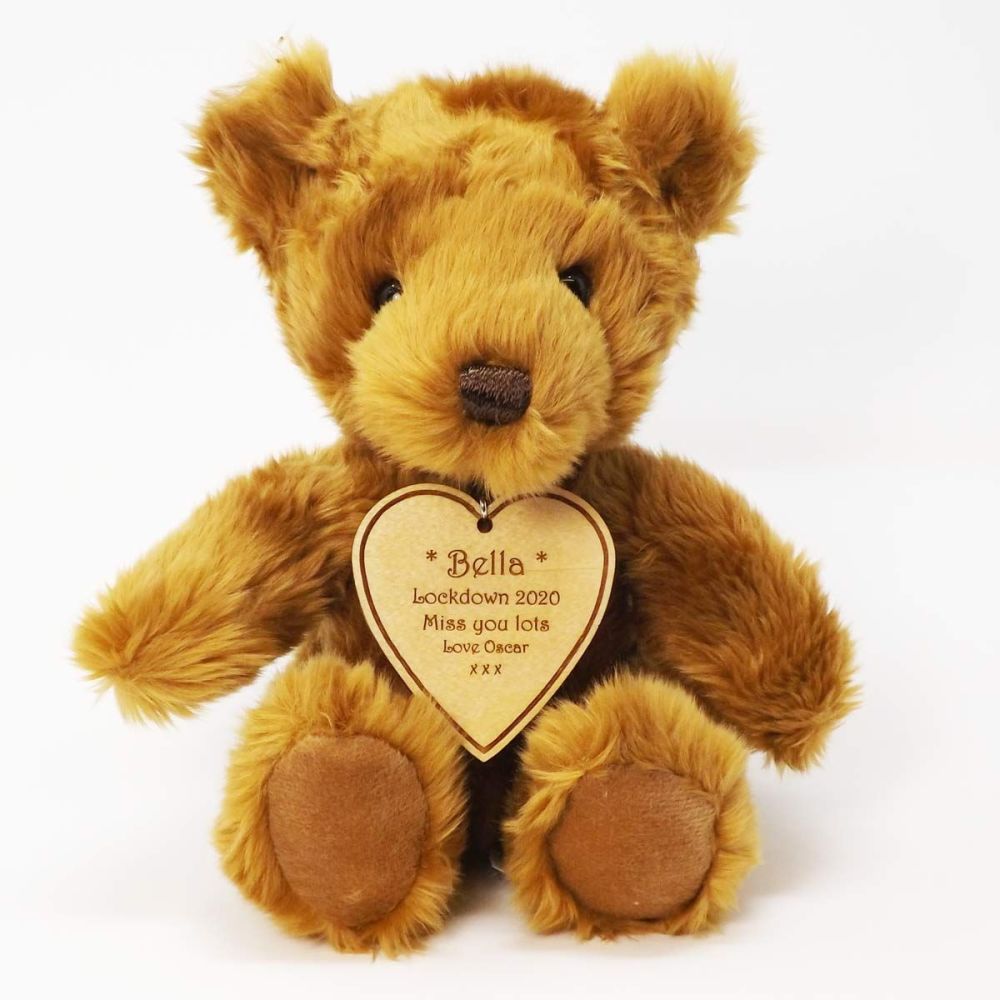 Flower Girl Teddy Bear With Personalised Wooden Heart Shaped Tag 