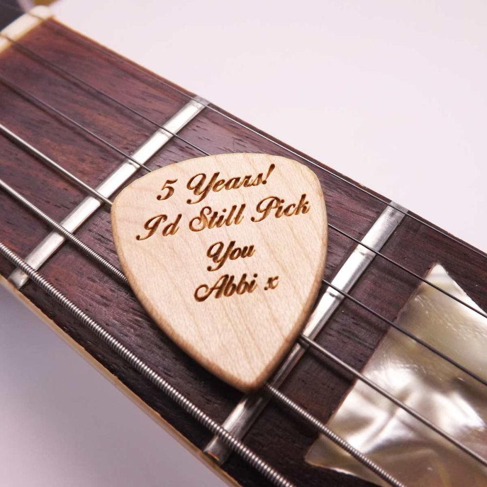 Wooden Guitar Pick Engraved with your name or Message and gift boxed. 
