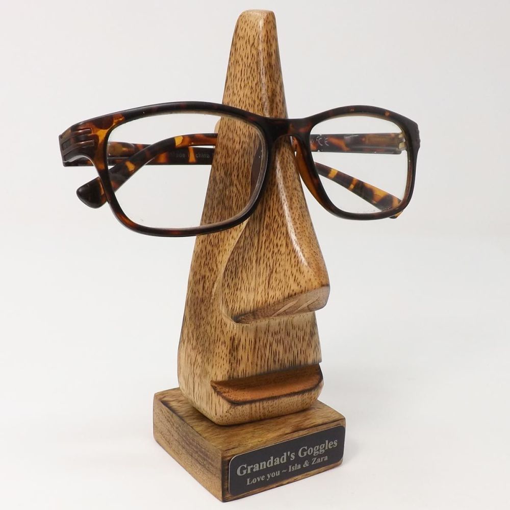 Personalised wooden specs holder big nose